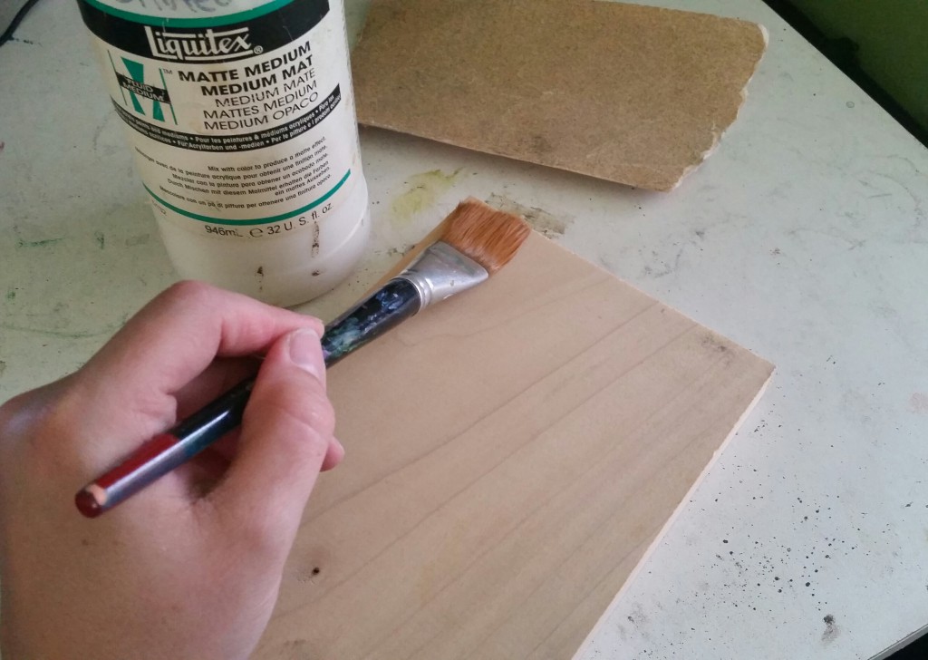 applying Liquitex Matte Medium to wood