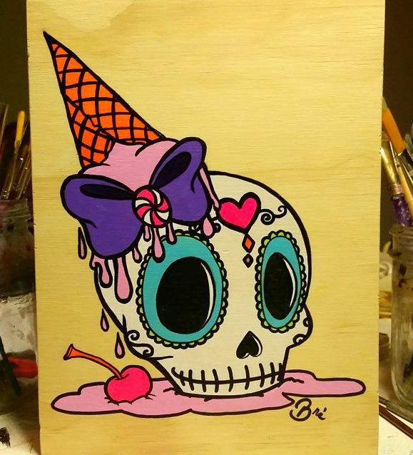 the finished ice cream sugar skull painting