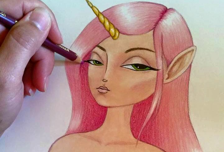 drawing of a nymph using Prismacolor Premier Colored Pencils