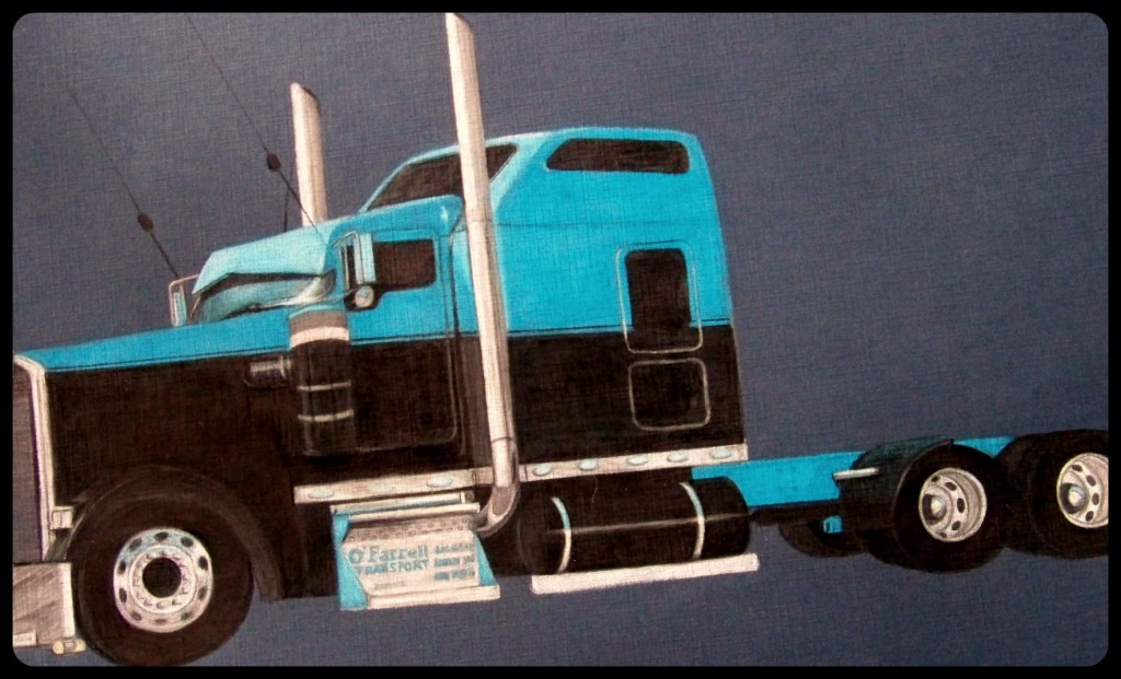 drawing of a blue truck using Prismacolor Premier Colored Pencils