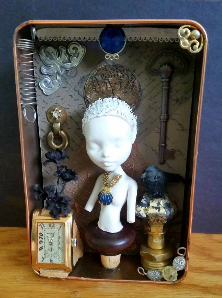 The Blue Black Bird  Found object art, Assemblage art dolls, Box assemblage