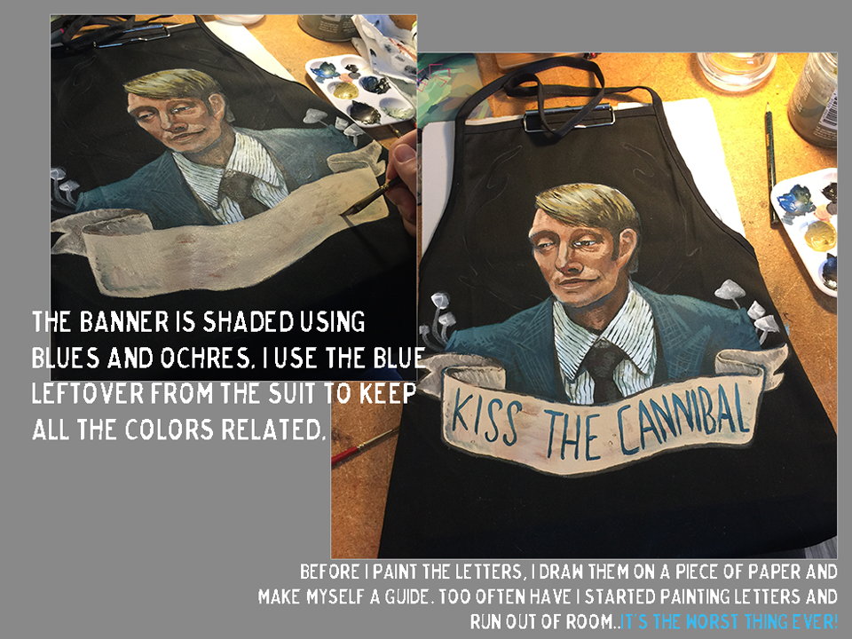 the design of Hannibal Lecter painted on the apron is starting to come together!